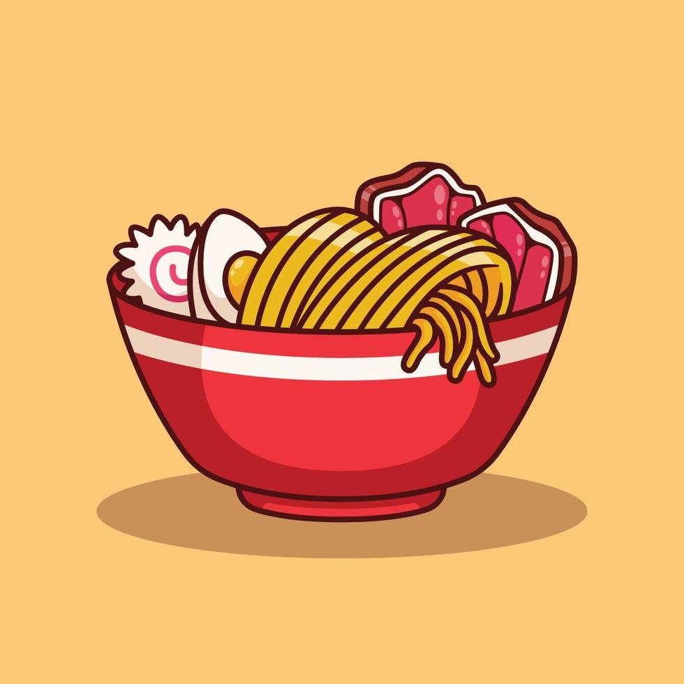 ilustração de macarrão ramen bonito em design plano vetor