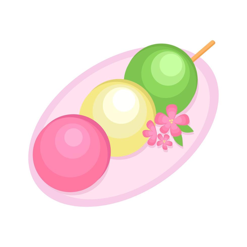 dango de comida asiática na vara de madeira com sakura no fundo isolado vetor