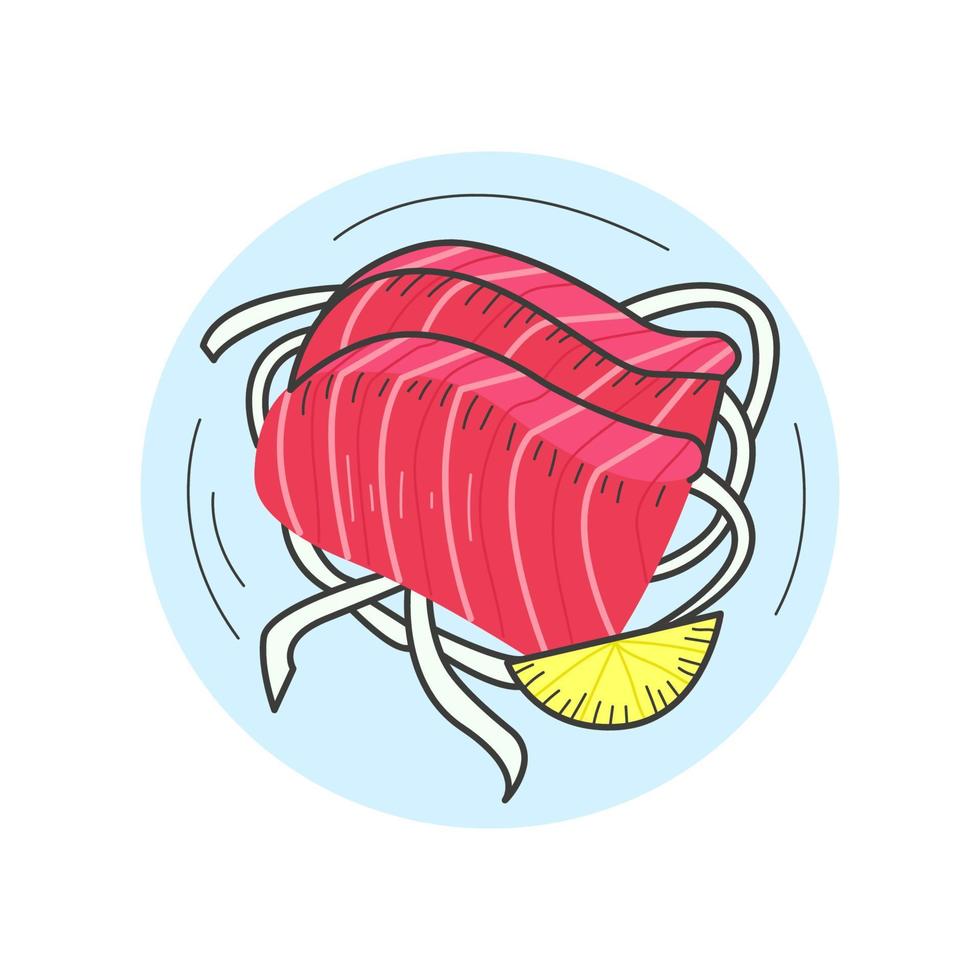 pedaços de sashimi de atum no prato fundo isolado vetor