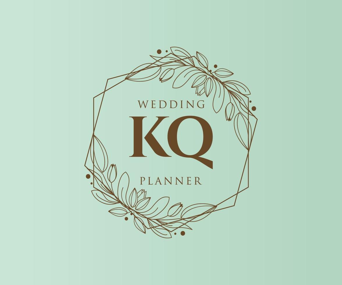 coleção de logotipos de monograma de casamento de letra kq, modelos modernos minimalistas e florais desenhados à mão para cartões de convite, salve a data, identidade elegante para restaurante, boutique, café em vetor
