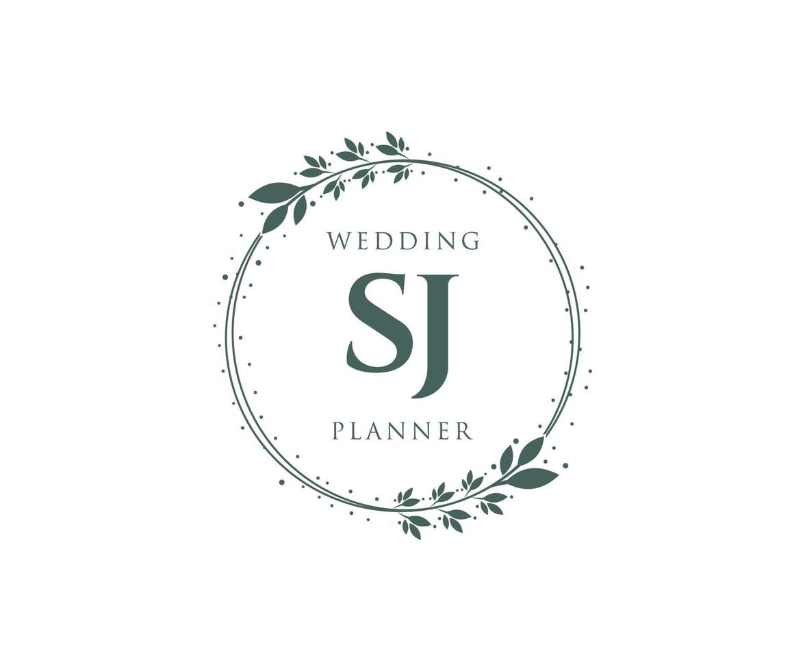 coleção de logotipos de monograma de casamento de letra de iniciais sj, modelos modernos minimalistas e florais desenhados à mão para cartões de convite, salve a data, identidade elegante para restaurante, boutique, café em vetor