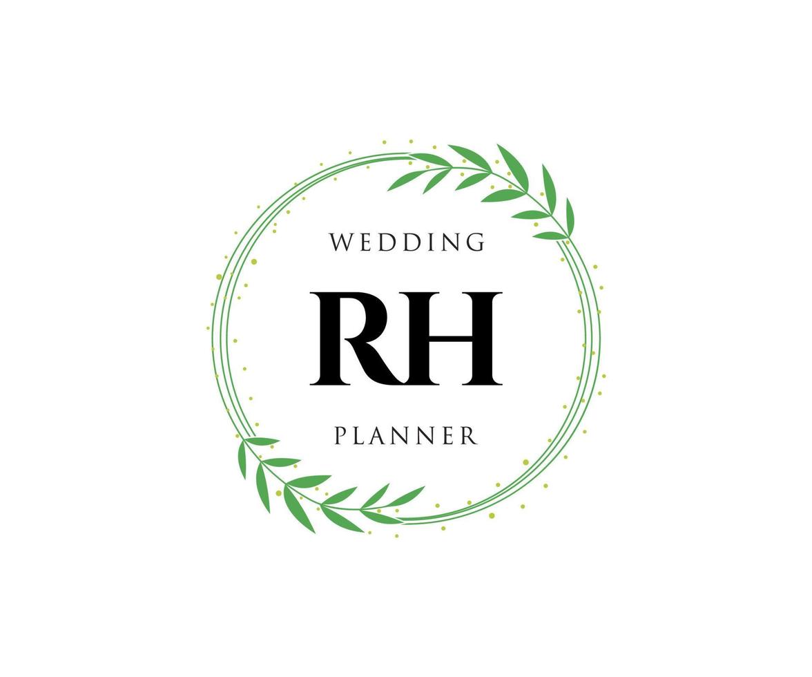 coleção de logotipos de monograma de casamento de letra inicial rh, modelos minimalistas e florais modernos desenhados à mão para cartões de convite, salve a data, identidade elegante para restaurante, boutique, café em vetor