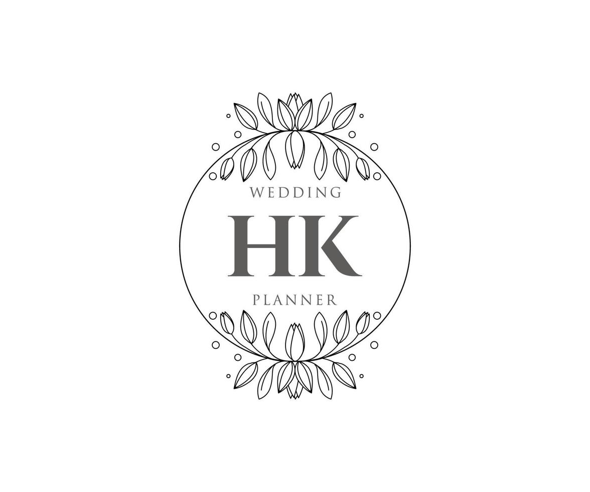 hk letras iniciais coleção de logotipos de monograma de casamento, modelos modernos minimalistas e florais desenhados à mão para cartões de convite, salve a data, identidade elegante para restaurante, boutique, café em vetor