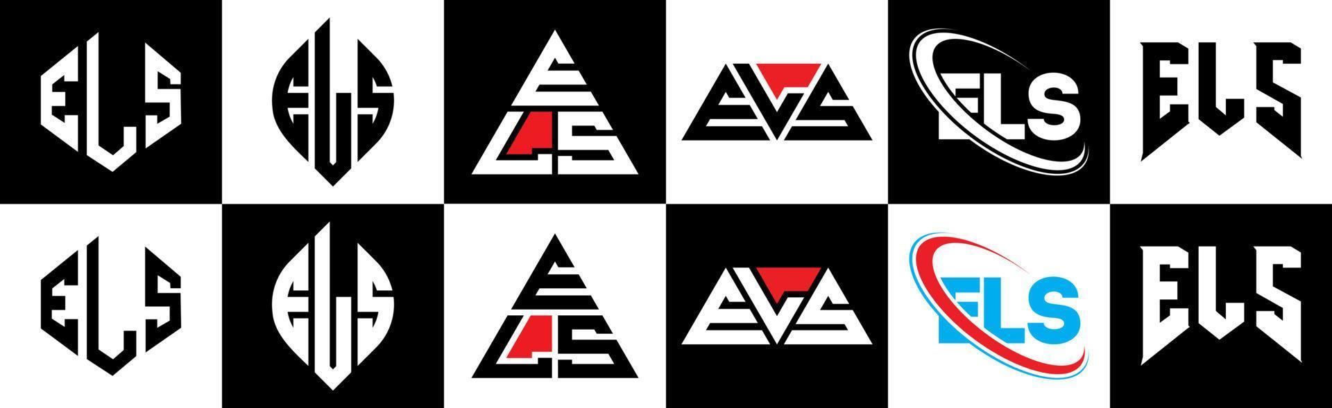 els design de logotipo de carta em seis estilos. els polígono, círculo, triângulo, hexágono, estilo plano e simples com logotipo de carta de variação de cor preto e branco definido em uma prancheta. logotipo minimalista e clássico els vetor