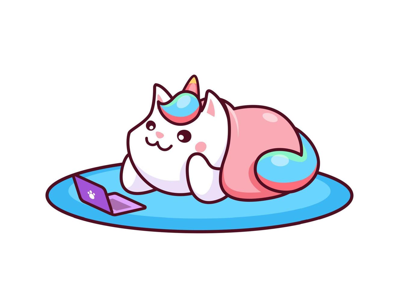 desenho animado bonito kawaii caticorn assistindo a um filme vetor