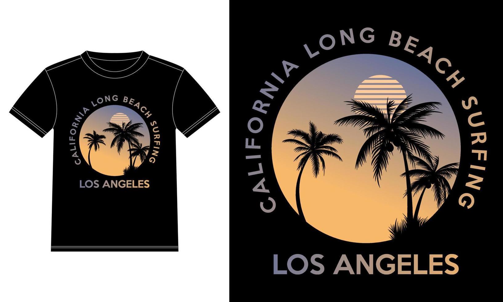 Califórnia, long beach surf, los angeles - gráficos de tipografia de los angeles. modelo de design de camiseta, adesivo de janela de carro, vagem, capa, fundo preto isolado, desgaste original de long beach. vetor