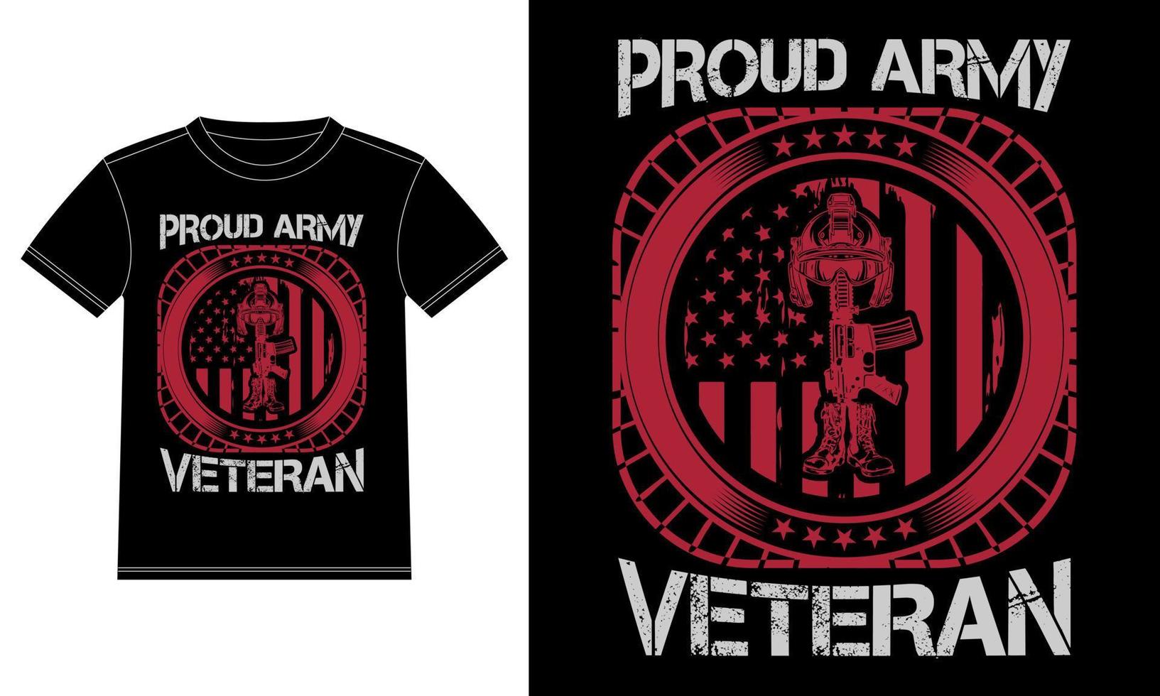 orgulhoso veterano do exército - modelo de design de vetor de camiseta, adesivo de janela de carro, vagem, capa, fundo preto isolado, bandeira americana, veterano, armas