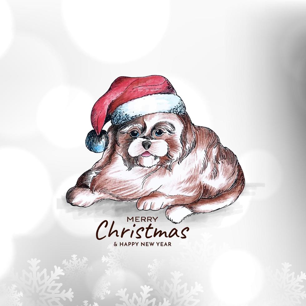 fundo de festival de feliz natal com lindo design de cachorro vetor