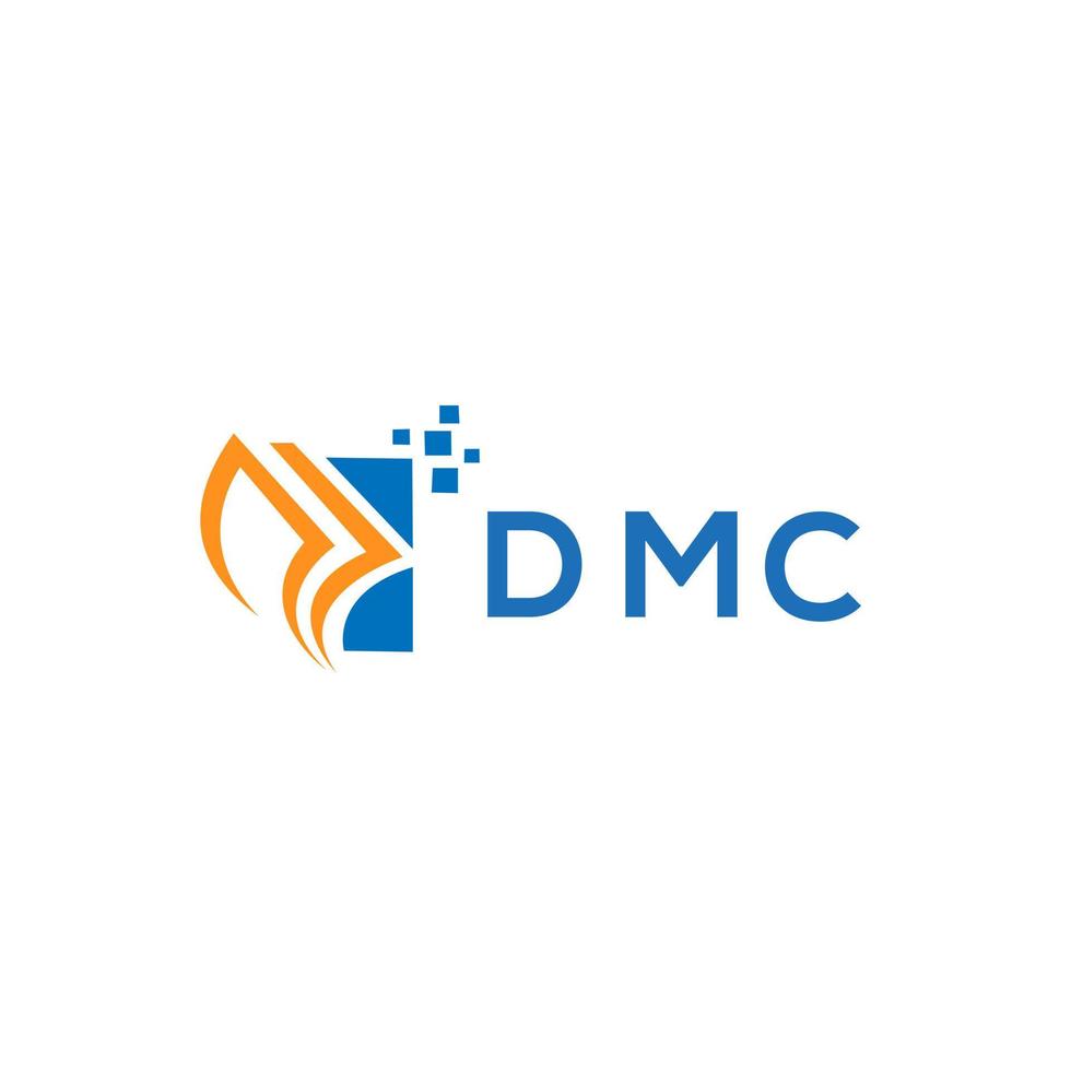 design de logotipo de contabilidade de reparo de crédito dmc em fundo branco. conceito de logotipo de carta de gráfico de crescimento de iniciais criativas dmc. design de logotipo de finanças de negócios dmc. vetor