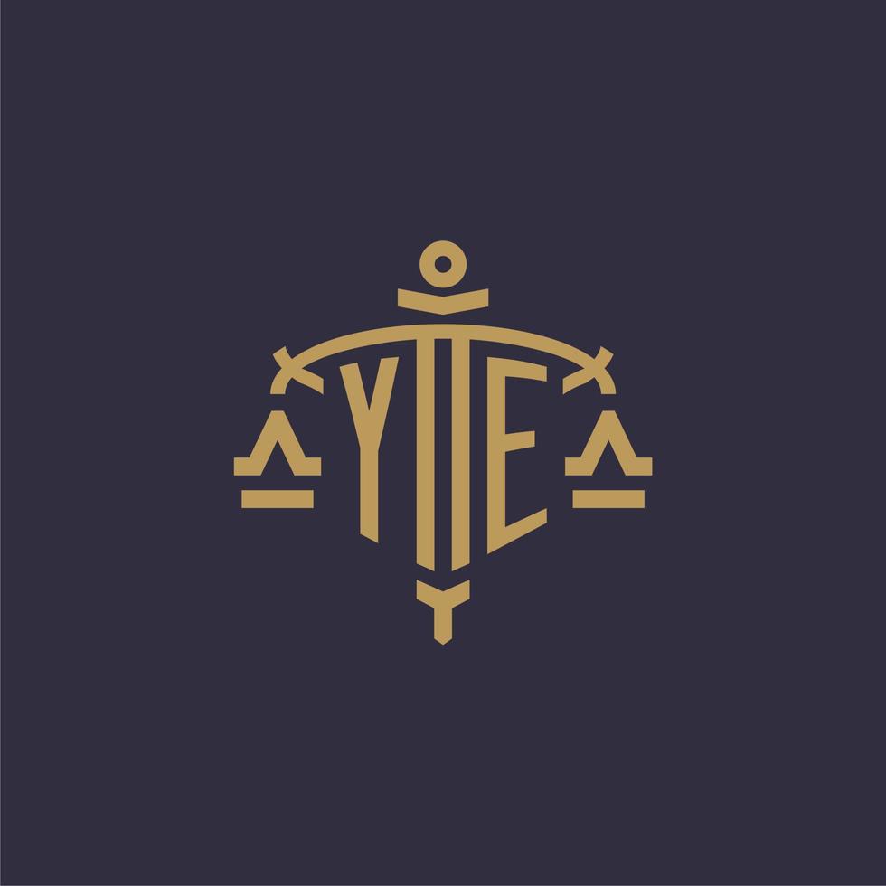 logotipo monograma ye para escritório de advocacia com escala geométrica e estilo de espada vetor