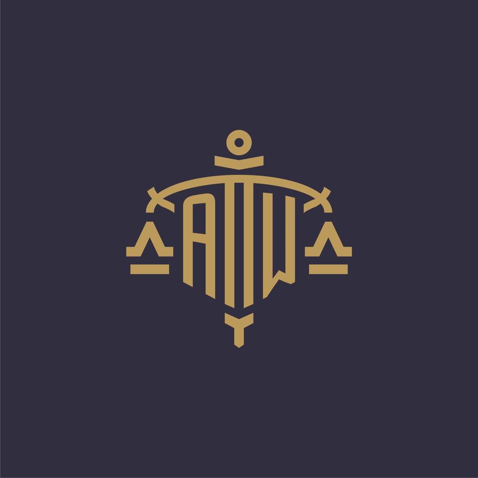 logotipo aw monograma para escritório de advocacia com escala geométrica e estilo de espada vetor