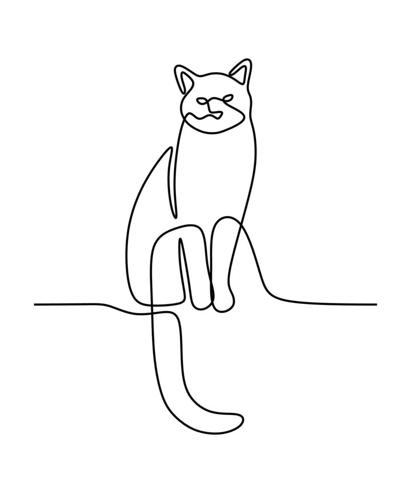 gato fofo animal de estimação linha contínua desenhada à mão arte linha editável vetor