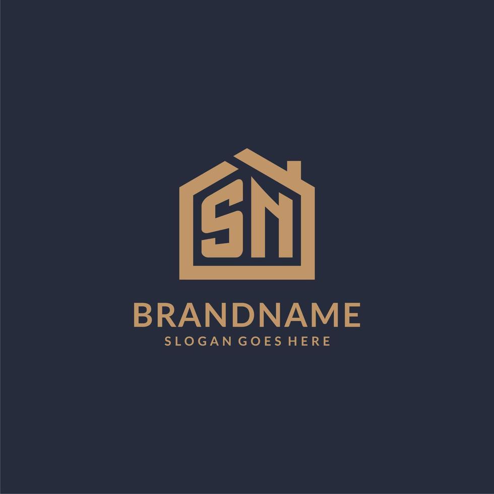 logotipo de letra inicial sn com design de ícone de forma de casa minimalista simples vetor