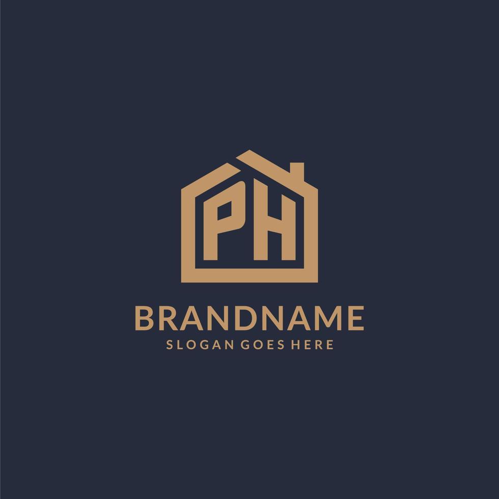 logotipo de letra inicial ph com design de ícone de forma de casa minimalista simples vetor