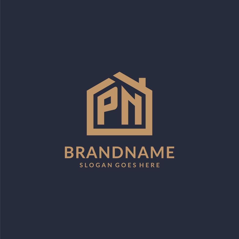 logotipo de pn de letra inicial com design de ícone de forma de casa minimalista simples vetor