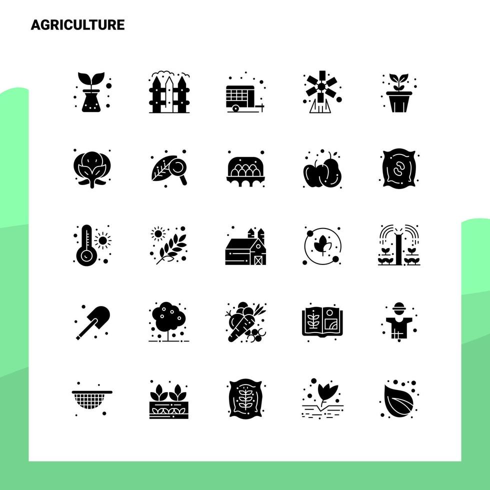 25 conjunto de ícones de agricultura modelo de ilustração vetorial de ícone de glifo sólido para web e ideias móveis para empresa de negócios vetor