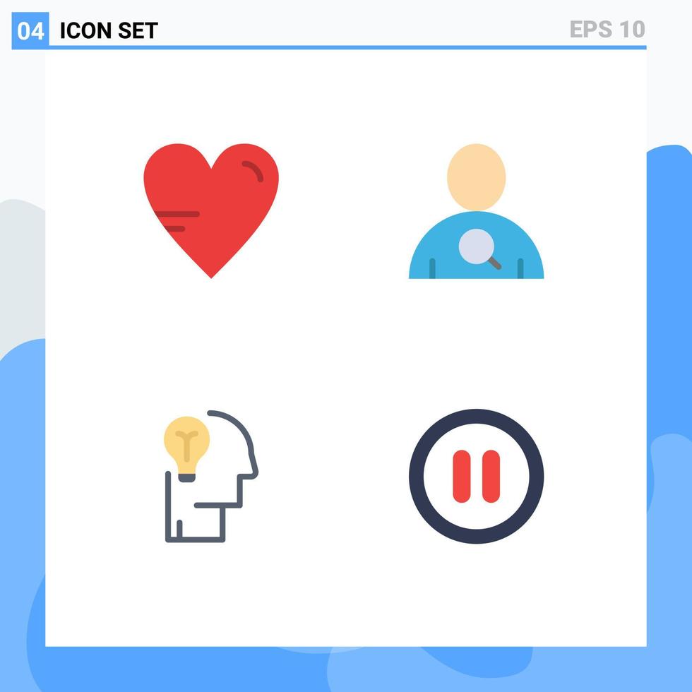 pacote de 4 sinais e símbolos de ícones planos modernos para mídia de impressão na web, como solução de usuário de educação de coração, elementos de design de vetores editáveis