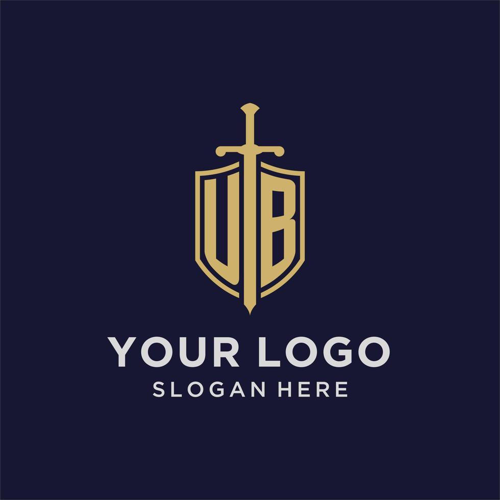 monograma inicial do logotipo ub com design de escudo e espada vetor