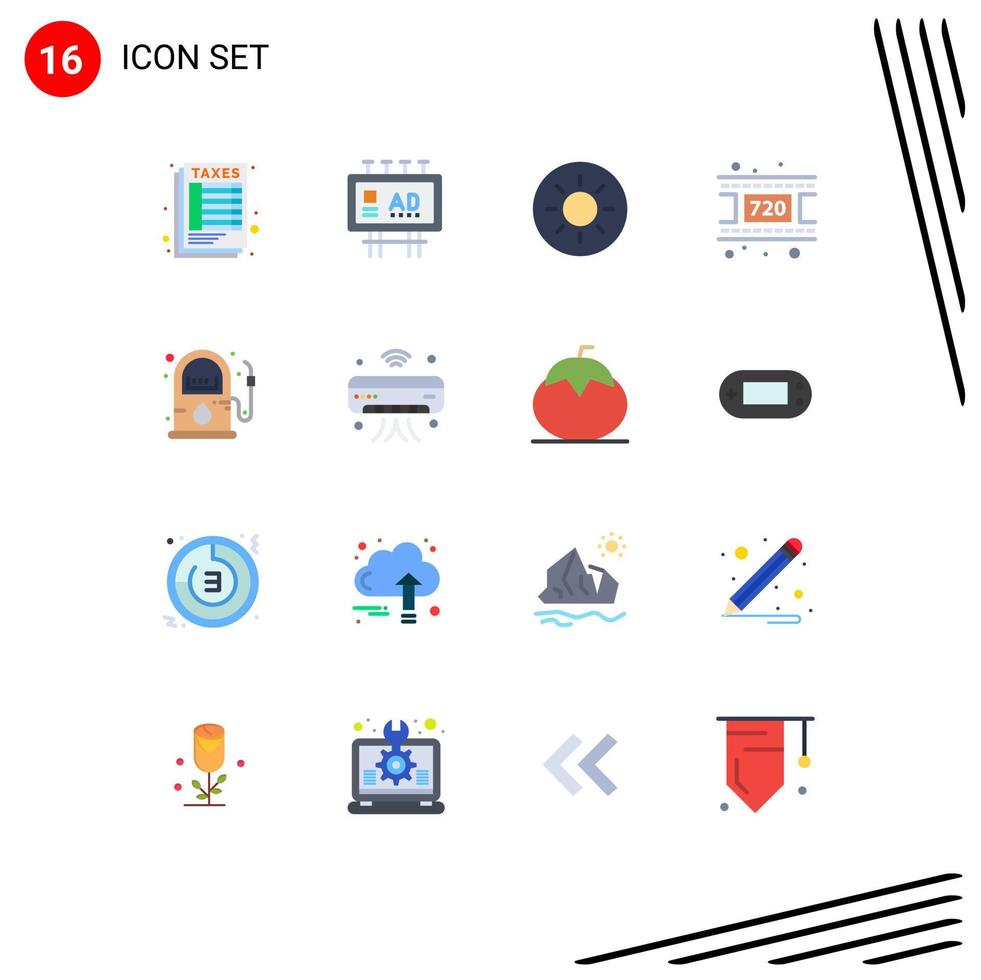 conjunto de pictogramas de 16 cores planas simples de carretel de energia de publicidade de gás de bomba pacote editável de elementos de design de vetores criativos