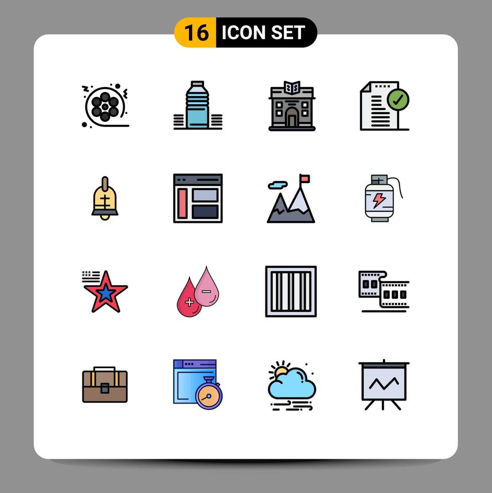 grupo de 16 sinais e símbolos de linhas preenchidas de cores planas para documentos de escritório aprovados a frio elementos de design de vetores criativos editáveis