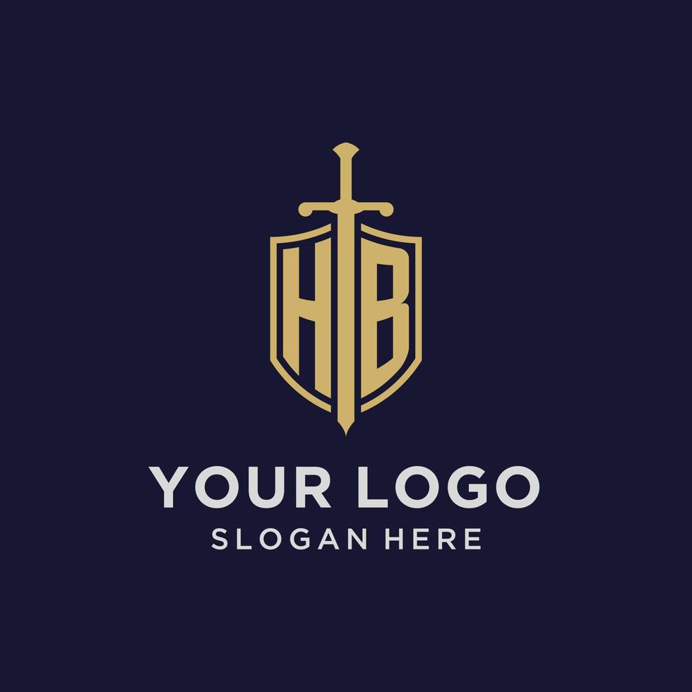 monograma inicial do logotipo hb com design de escudo e espada vetor