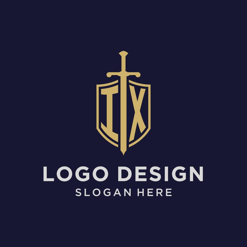 monograma inicial do logotipo ix com design de escudo e espada vetor