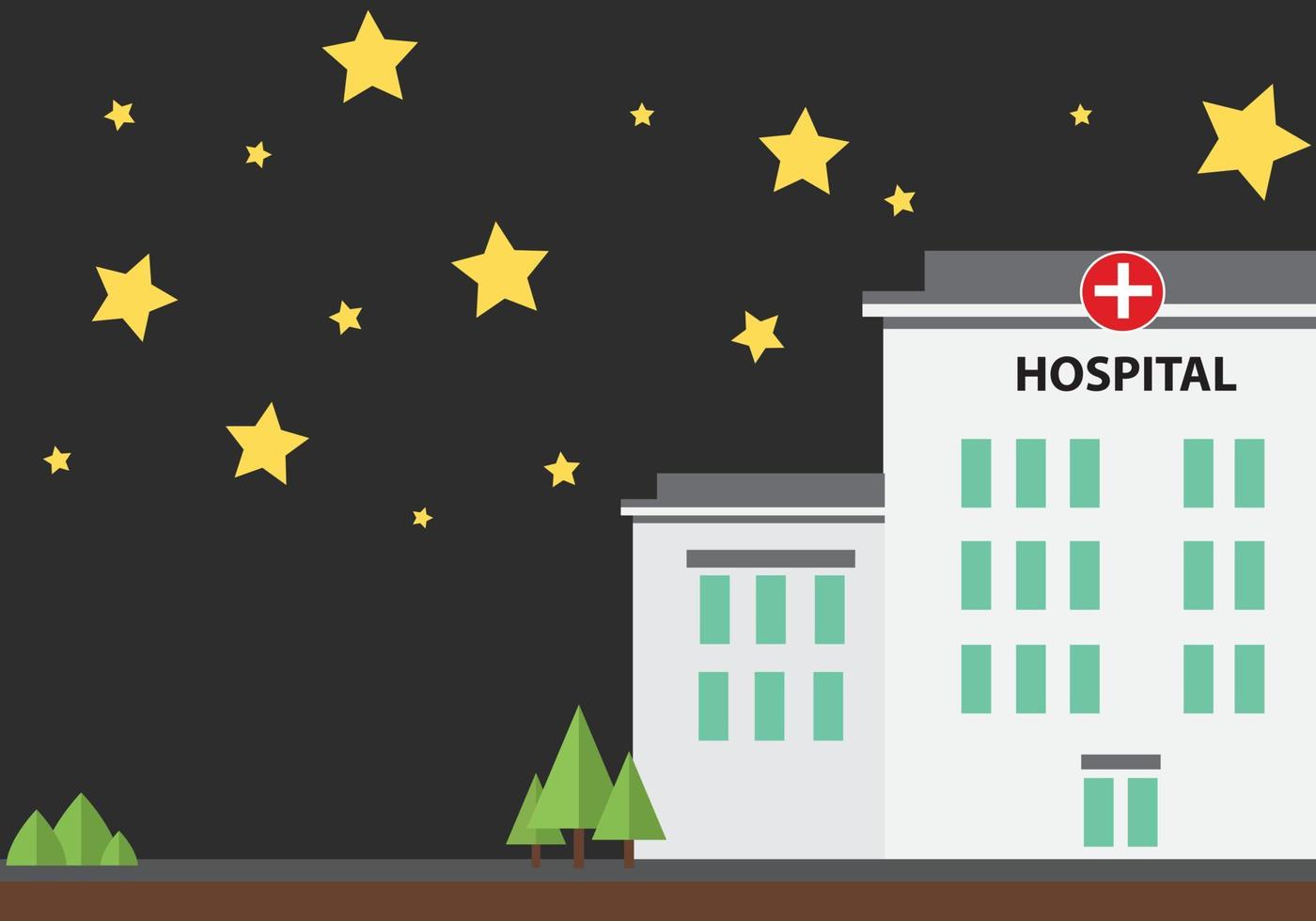 edifício do hospital à noite com vetor de ilustração de estrela