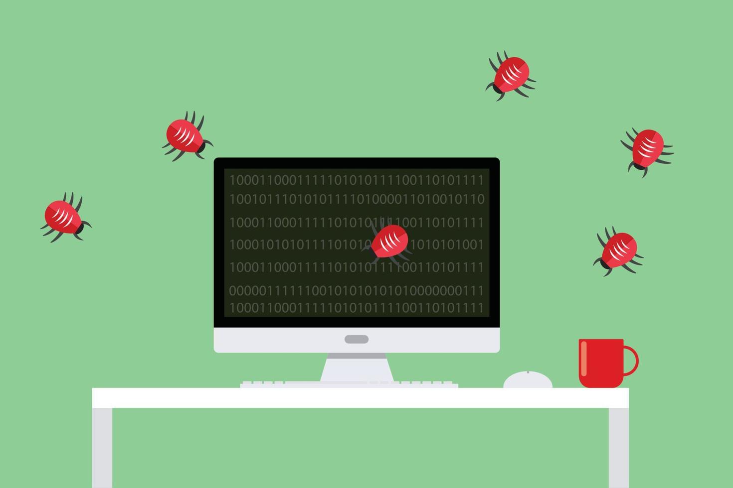 malware vírus ataque de segurança bugs de computador atacando vetor plano