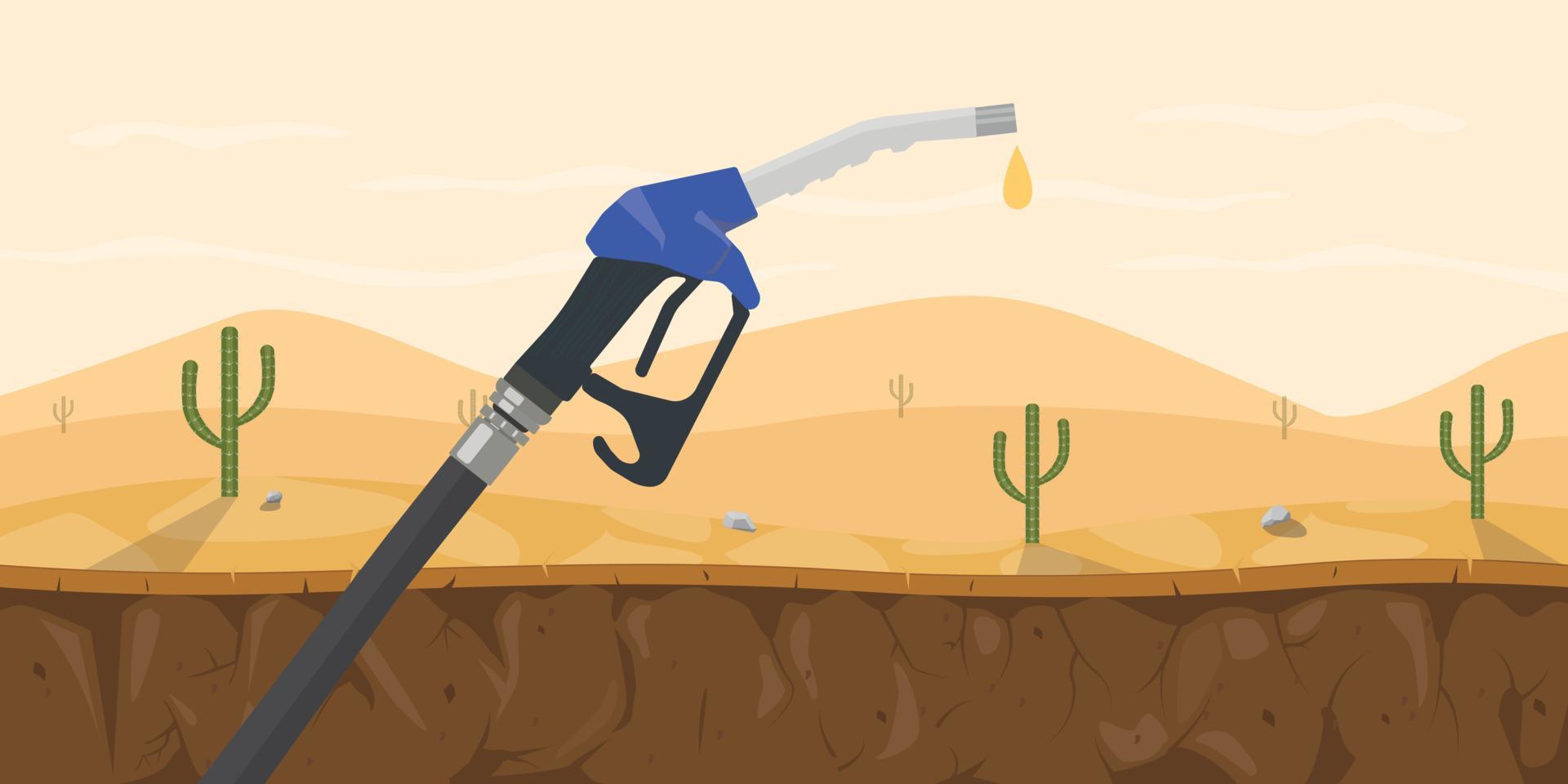 uma bomba de combustível seca com a última ou última gota na ilustração gráfica do vetor do deserto