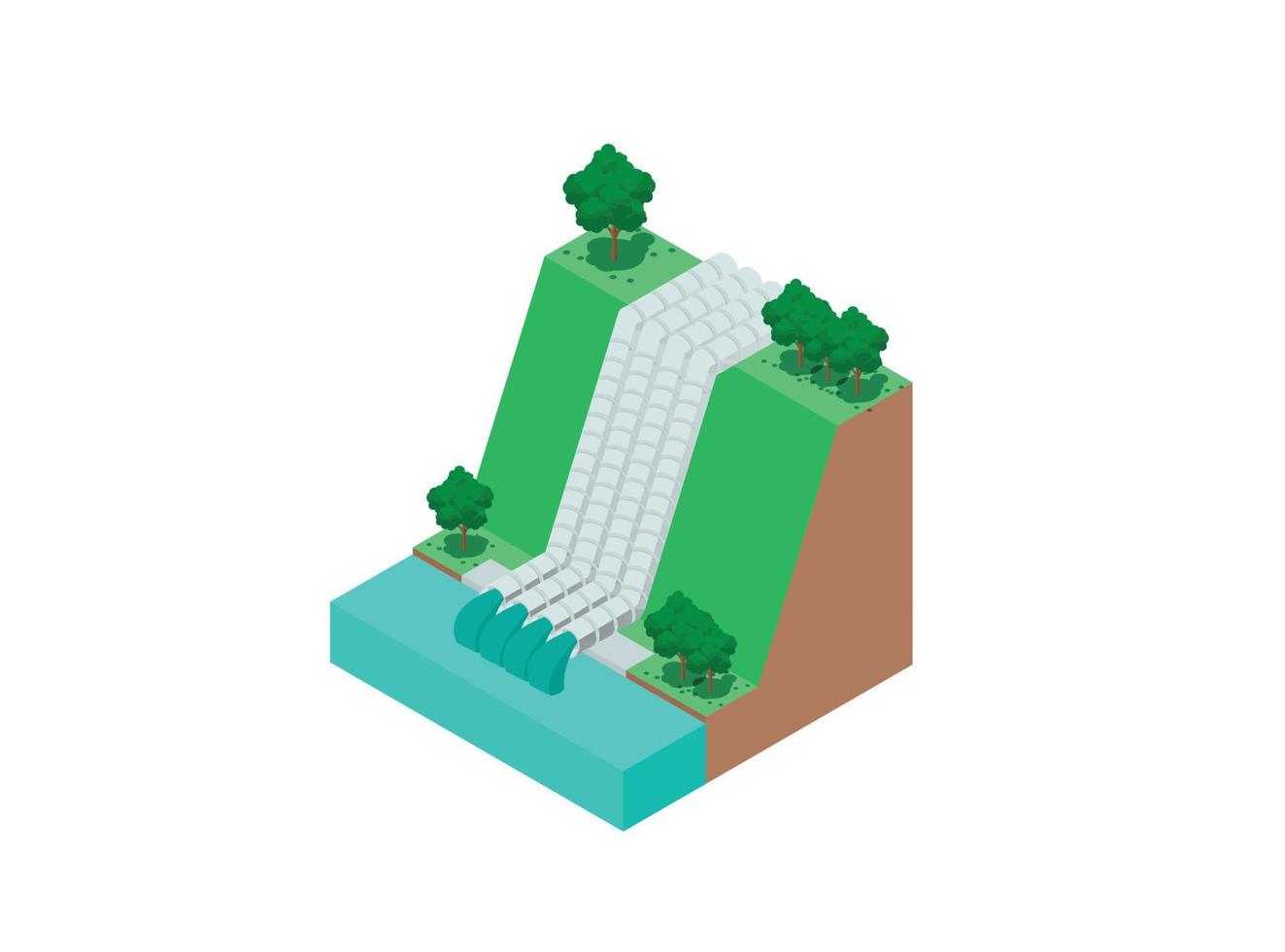 Ilustração 3d isométrica da redução da descarga de água, despejando-a no rio vetor