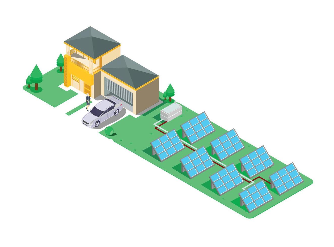 Casa isométrica 3D com energia ecológica ecológica alternativa, ilustração vetorial isométrica adequada para diagramas, infográficos e outros ativos gráficos vetor