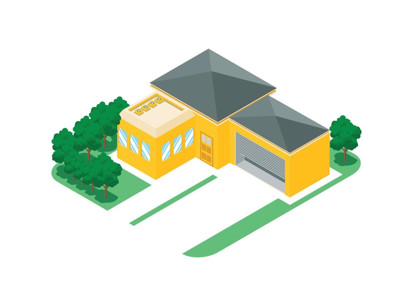 Edifício de cobertura isométrica 3d com belo jardim. ilustração vetorial isométrica adequada para diagramas, infográficos e outros ativos gráficos vetor