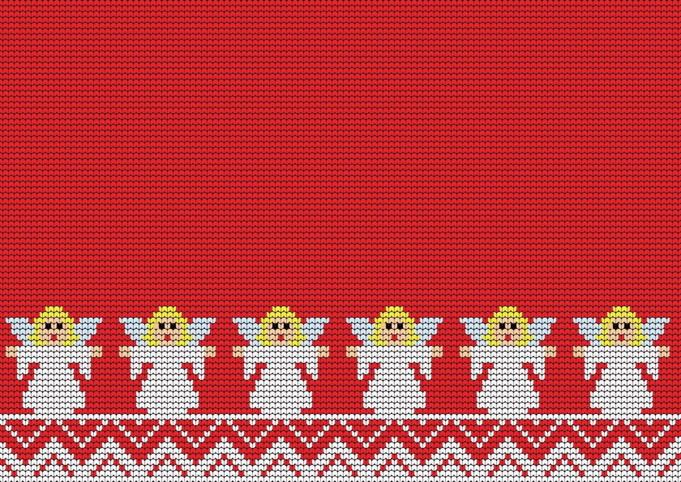 borda de tricô anjo de feliz natal em design de vetor digital de fundo vermelho para decoração de suéter de impressão