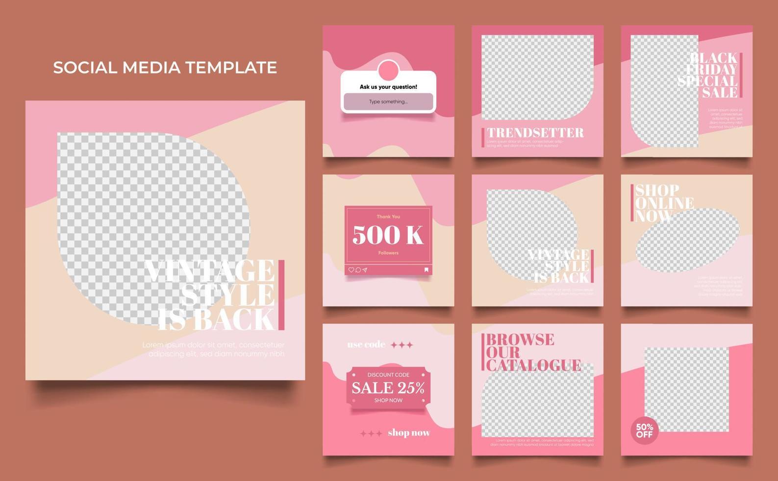 promoção de venda de moda de banner de modelo de mídia social na cor rosa pêssego vetor