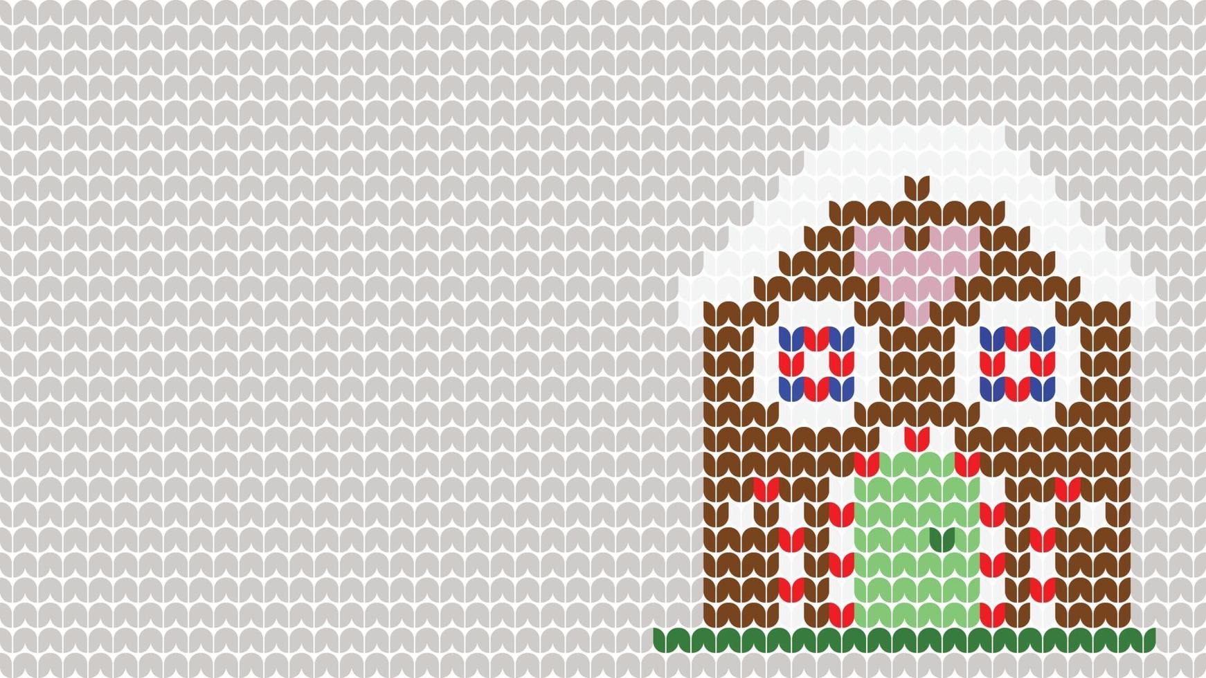 borda de padrão de fundo de casa de tricô em fundo cinza, borda de padrão étnico de tricô feliz natal e feliz inverno dias vetor poste