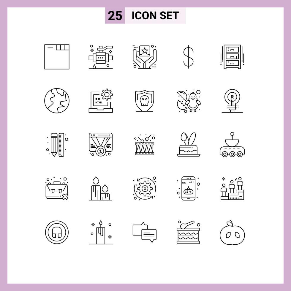 grupo de sinais e símbolos de 25 linhas para desenho de móveis de escritório marca desenhar elementos de design de vetores editáveis de moeda