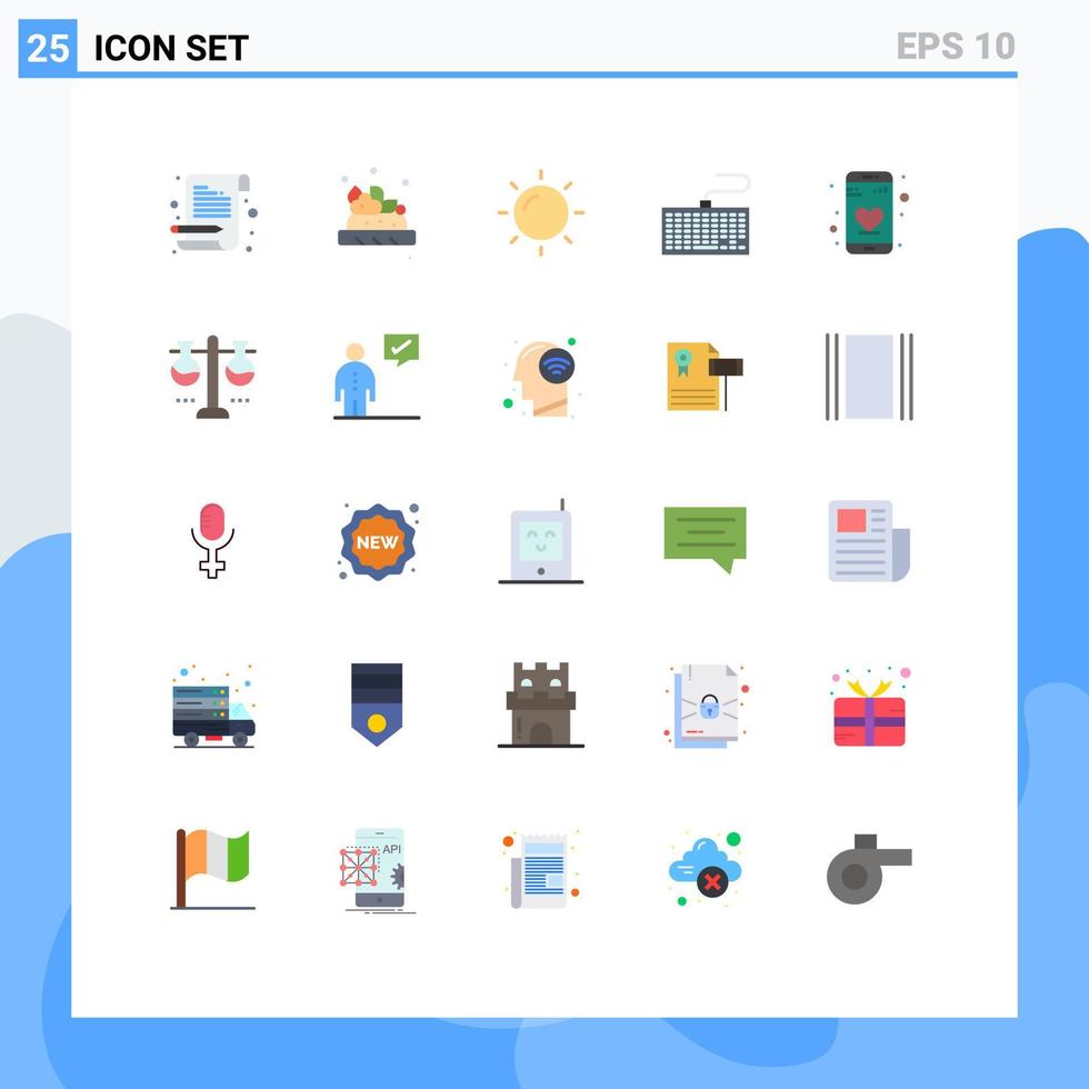 conjunto moderno de 25 cores planas e símbolos, como elementos de design de vetores editáveis de teclado tipo verão de aplicativo de telefone