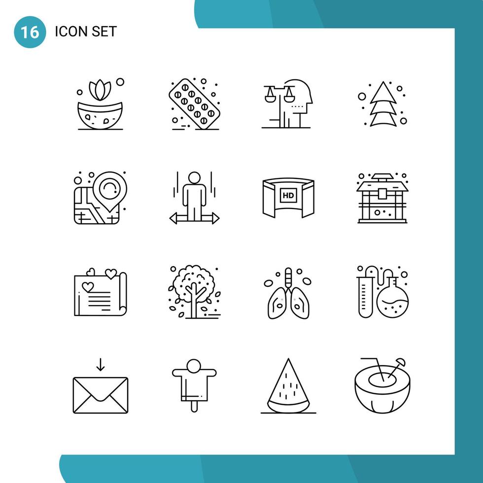 pacote vetorial de 16 símbolos de contorno ícone de estilo de linha definido em fundo branco para web e fundo de vetor de ícone preto criativo móvel