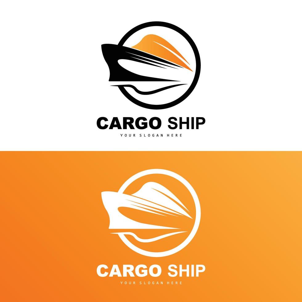 logotipo do navio de carga, vetor de navio de carga rápida, veleiro, design para empresa de fabricação de navios, navegação fluvial, veículos marítimos, transporte, logística