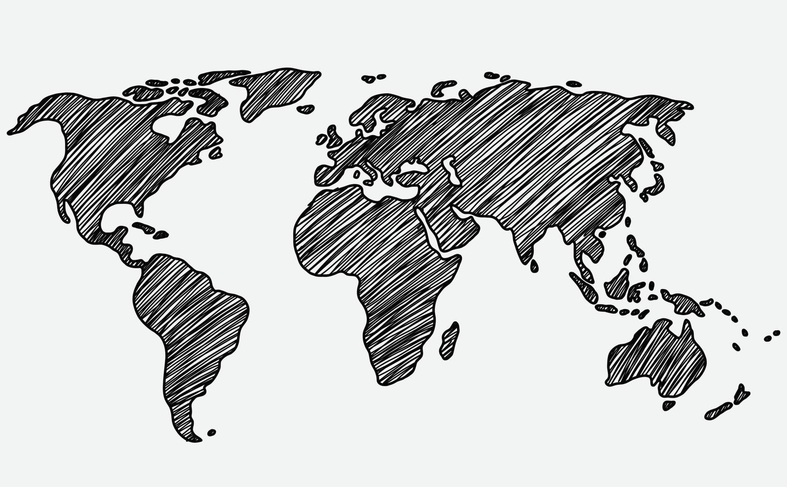 esboço de mapa do mundo à mão livre sobre fundo branco. vetor