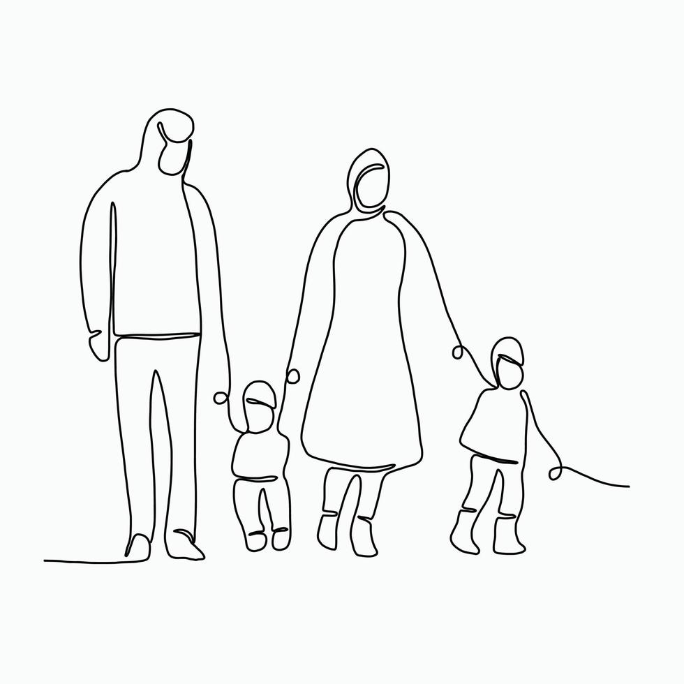 doodle desenho à mão livre de linha contínua de uma família. vetor