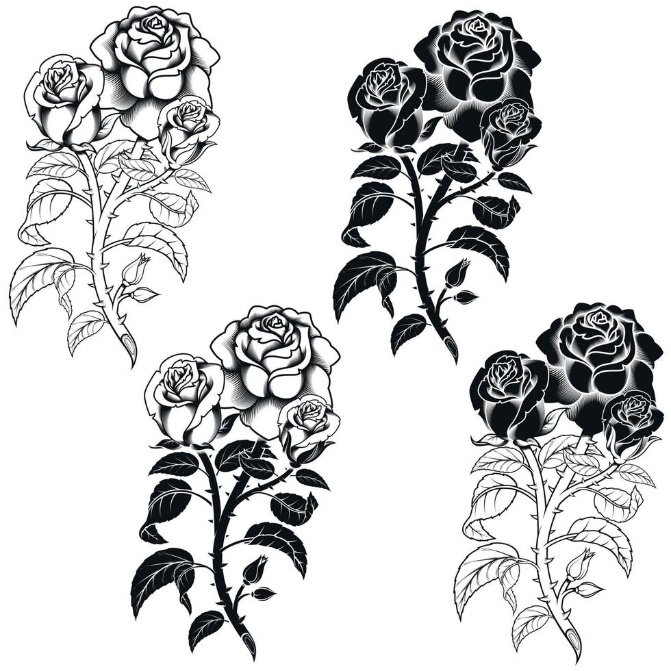 desenho de flor preto e branco vetor