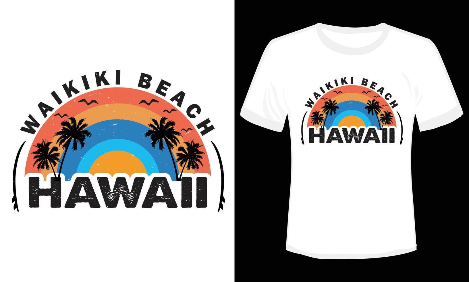 ilustração de design de camiseta de praia de waikiki havaí vetor