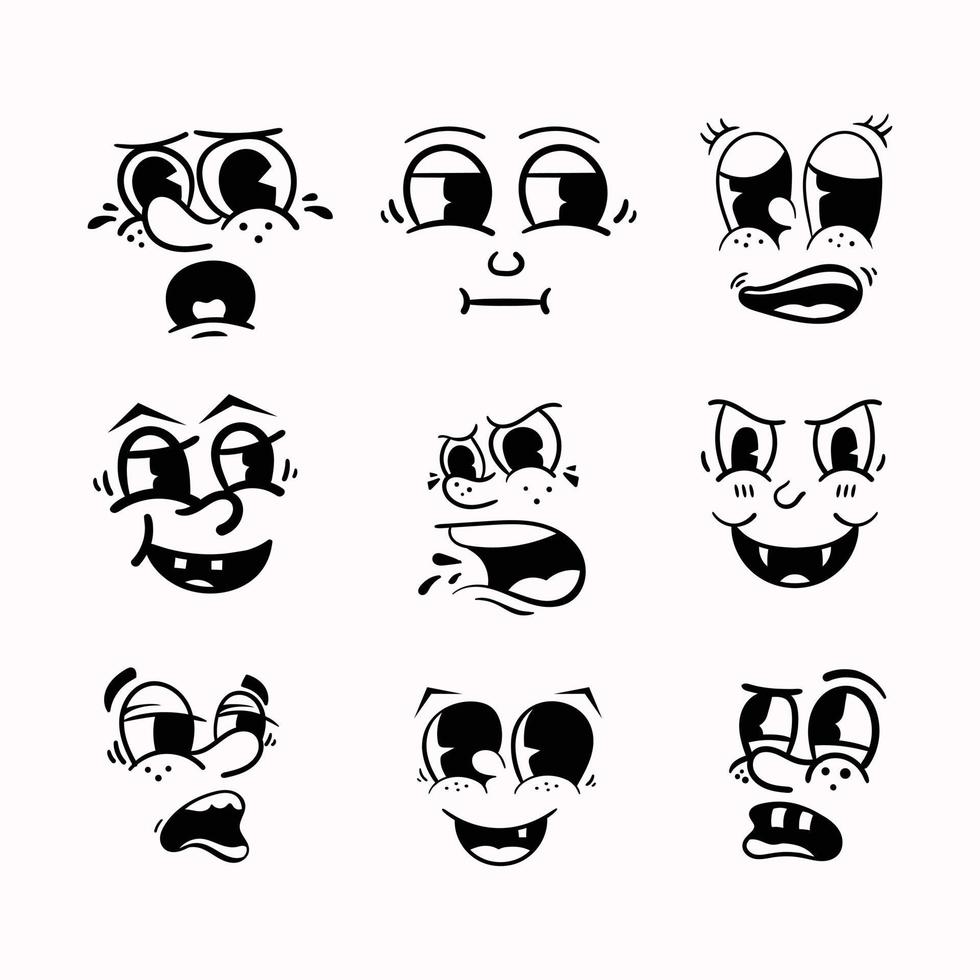 conjunto de expressões de desenhos animados retrô vetor