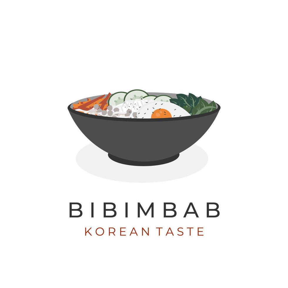 logotipo de ilustração de comida coreana arroz bibimbap em uma tigela vetor