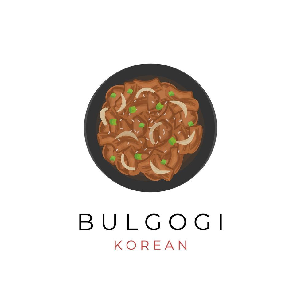 logotipo de ilustração de comida coreana de carne bulgogi vetor