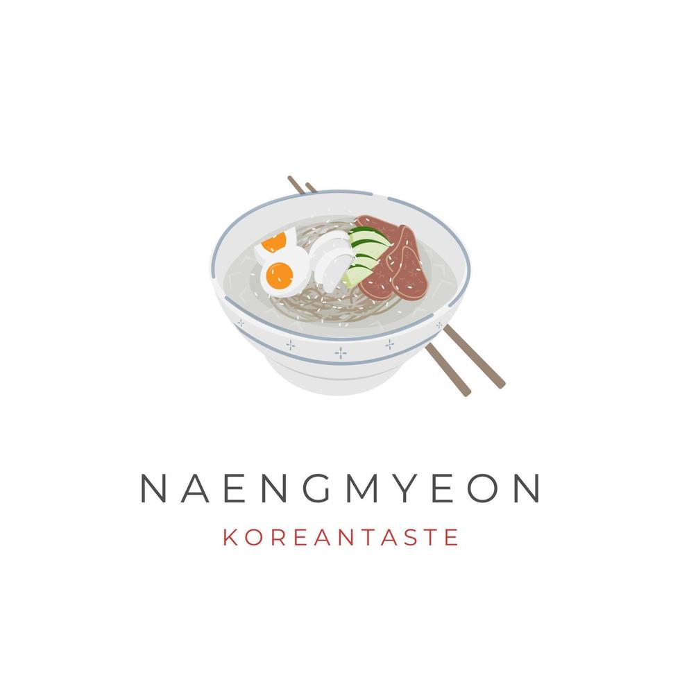 logotipo de ilustração vetorial de macarrão frio coreano naengmyeon vetor