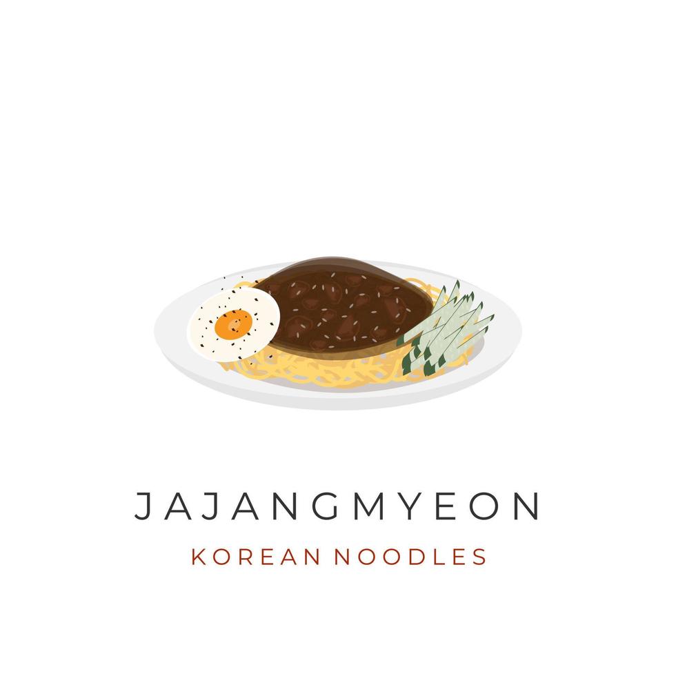 ilustração de macarrão preto jajangmyeon coreano em um prato vetor