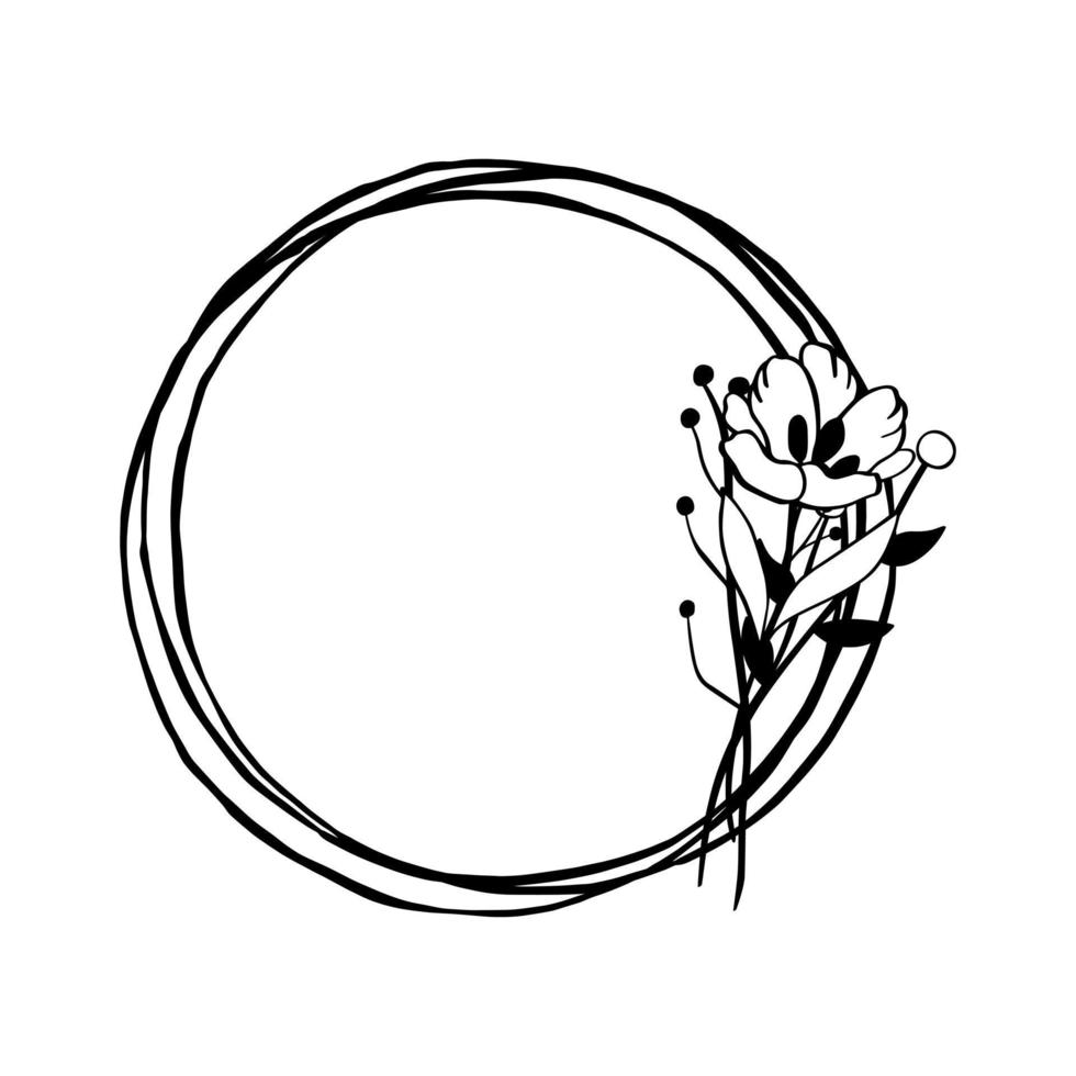 bando de linha preta de flor no quadro de círculo triplo. ilustração vetorial para decorar o logotipo, cartões e qualquer design. vetor