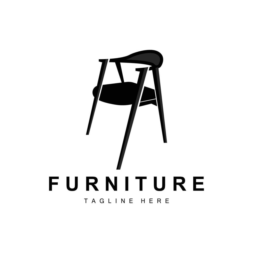 logotipo de móveis, design de móveis para casa, ilustração de ícone de quarto, mesa, cadeira, lâmpada, moldura, relógio, vaso de flores vetor